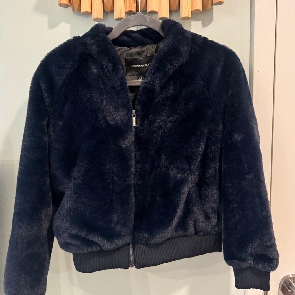 XSP Banana Republic Faux Fur Bomber Jacket - Navy Blue